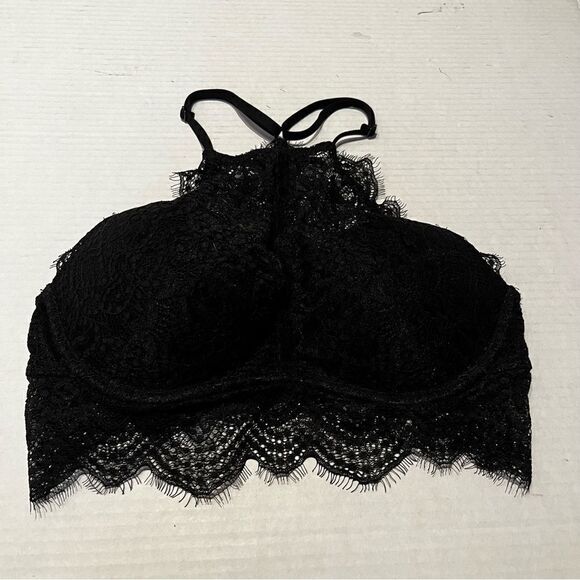 Pink High Neck Push up Bralette Black Small(AA-C) - Picture 1 of 9